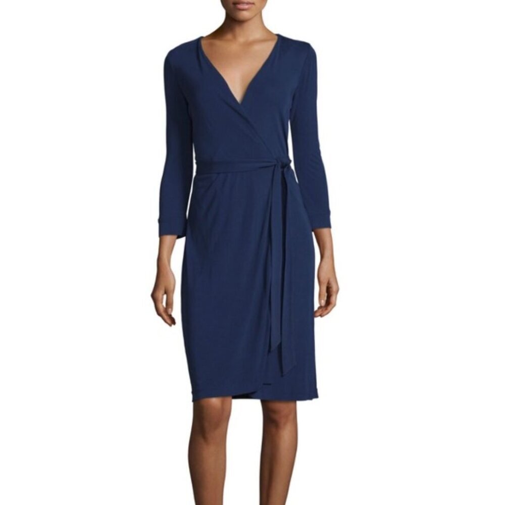 Diane Von Furstenberg New Julian Two Matte Jersey Navy Wrap Dress Size 4